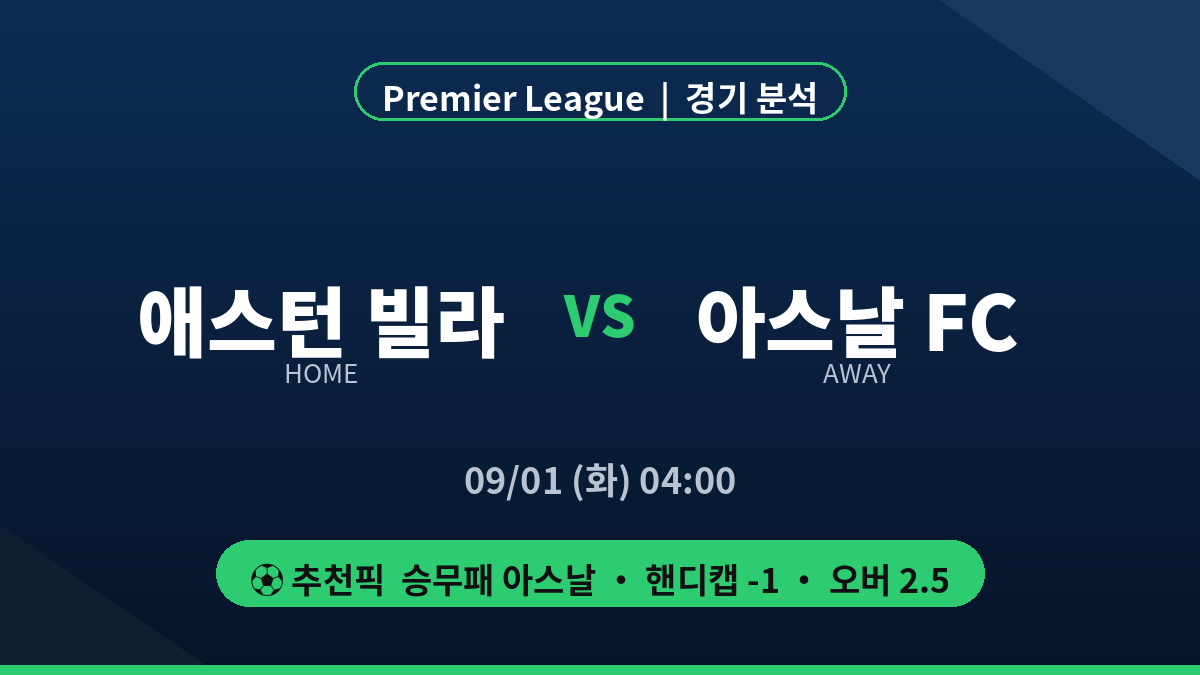 애스턴 빌라 아스날 FC 프리미어리그 경기 분석 대진 카드