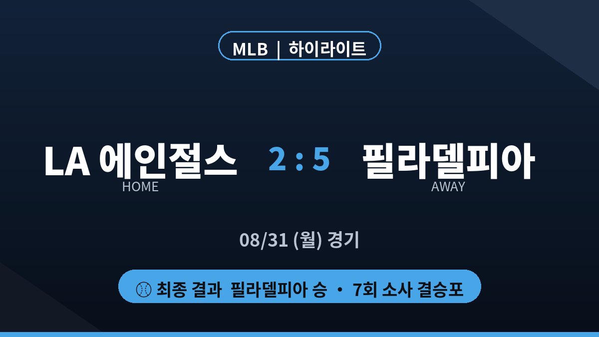 LA 에인절스 필라델피아 MLB 하이라이트 최종 스코어 카드