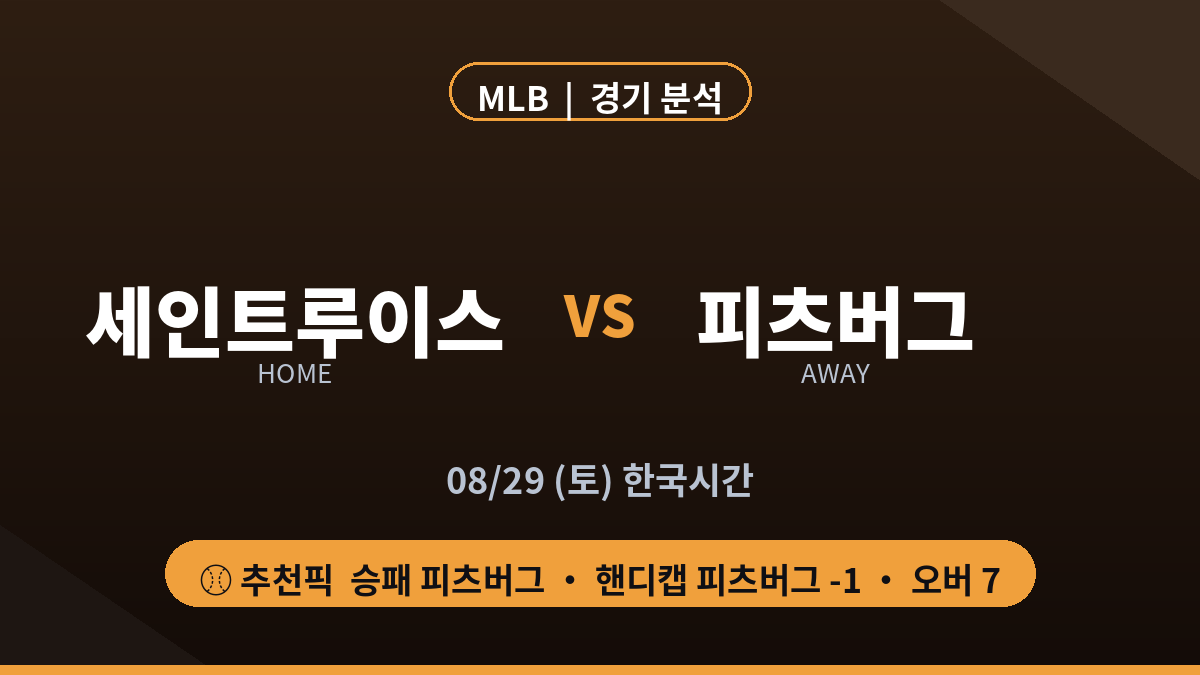 세인트루이스 피츠버그 MLB 경기 분석 프리뷰 대진 카드