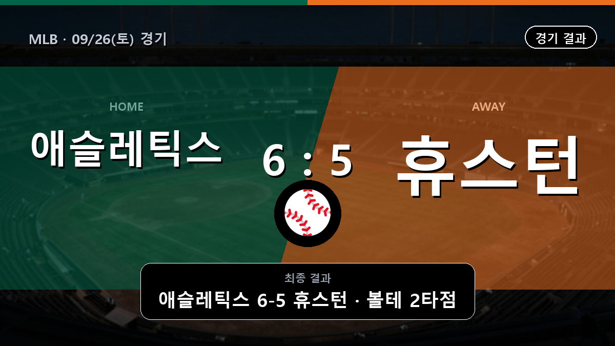 애슬레틱스 휴스턴 MLB 경기 하이라이트 결과와 중계 정보