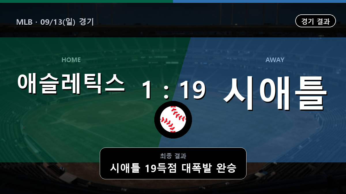 애슬레틱스 시애틀 MLB 경기 하이라이트 결과와 중계 정보