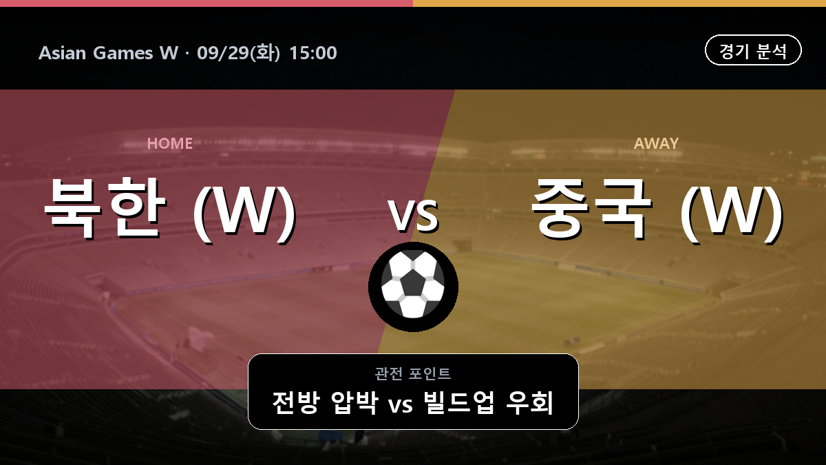 북한 (W) 중국 (W) Asian Games W 경기 분석과 중계 정보