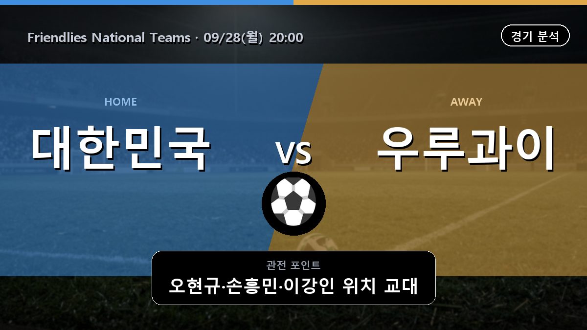 대한민국 우루과이 Friendlies National Teams 경기 분석과 중계 정보