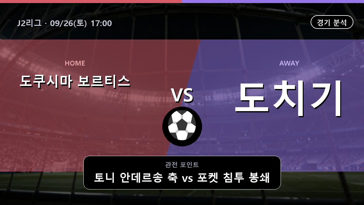도쿠시마 보르티스 도치기 J2리그 경기 분석과 중계 정보
