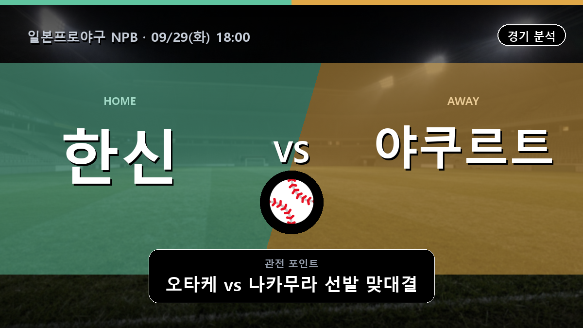 한신 야쿠르트 일본프로야구 NPB 경기 분석과 중계 정보