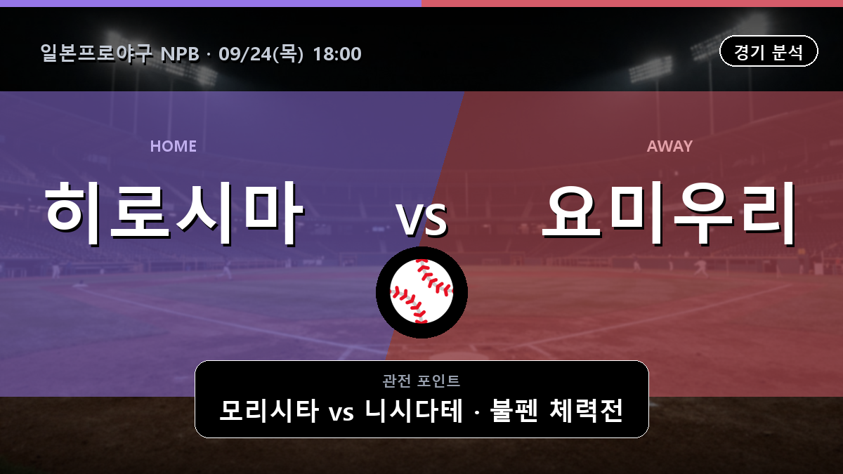 히로시마 요미우리 일본프로야구 NPB 경기 분석과 중계 정보