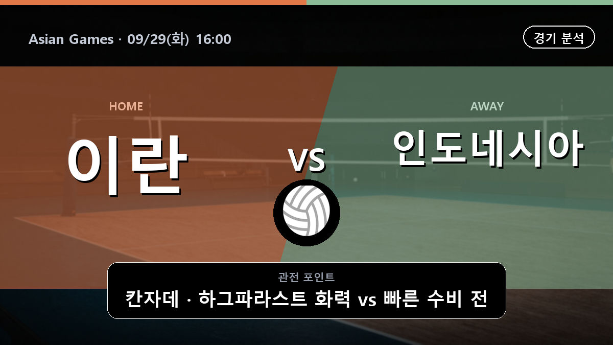 이란 인도네시아 Asian Games 경기 분석과 중계 정보