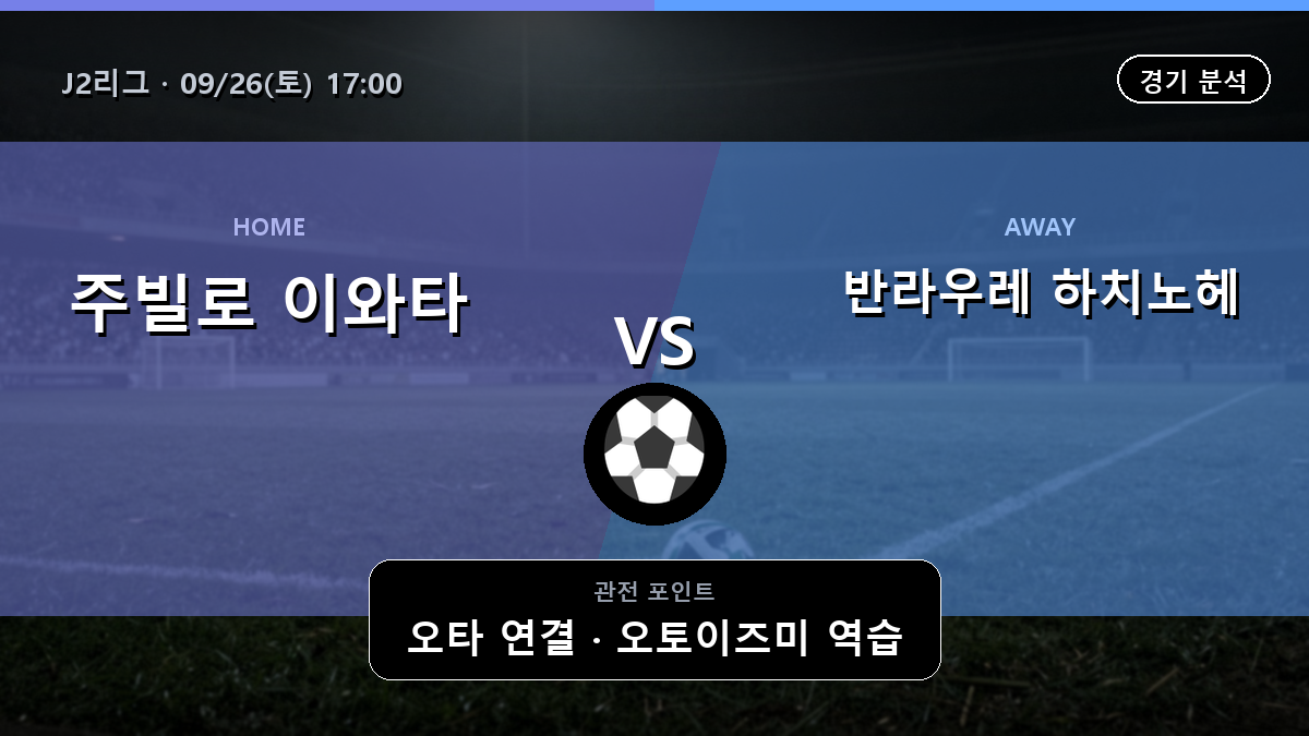 주빌로 이와타 반라우레 하치노헤 J2리그 경기 분석과 중계 정보