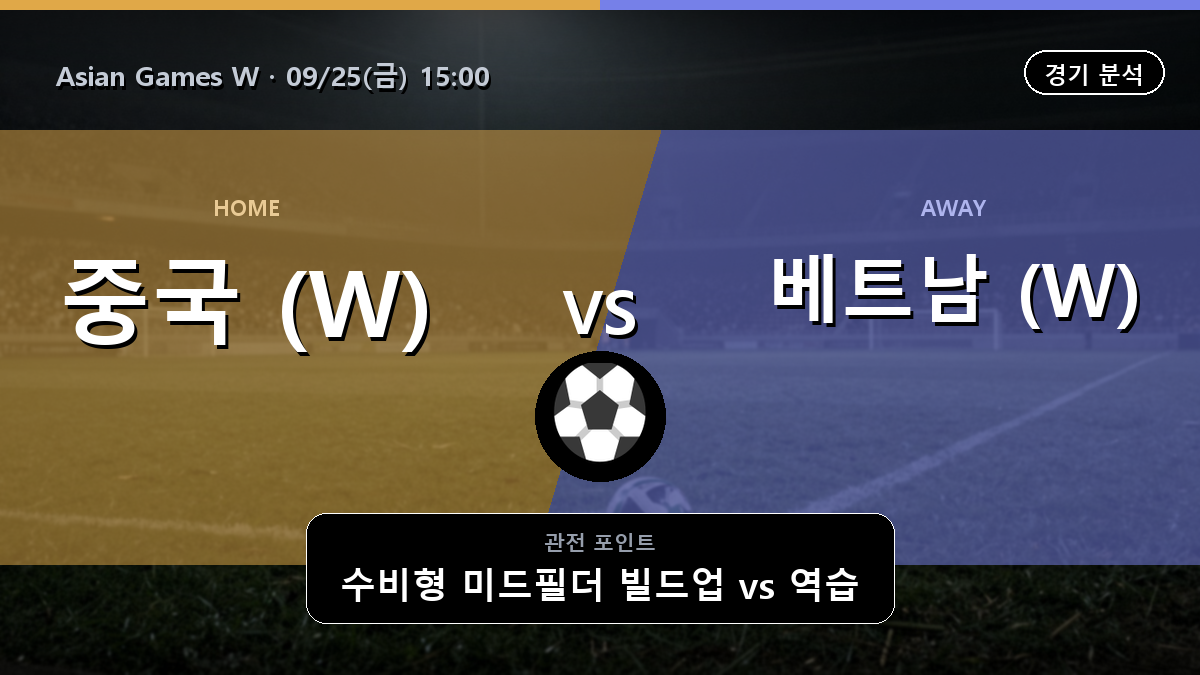 중국 (W) 베트남 (W) Asian Games W 경기 분석과 중계 정보