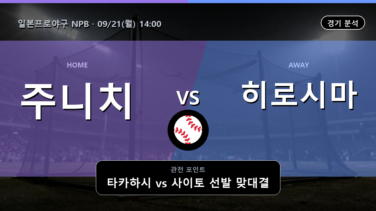 주니치 히로시마 일본프로야구 NPB 경기 분석과 중계 정보