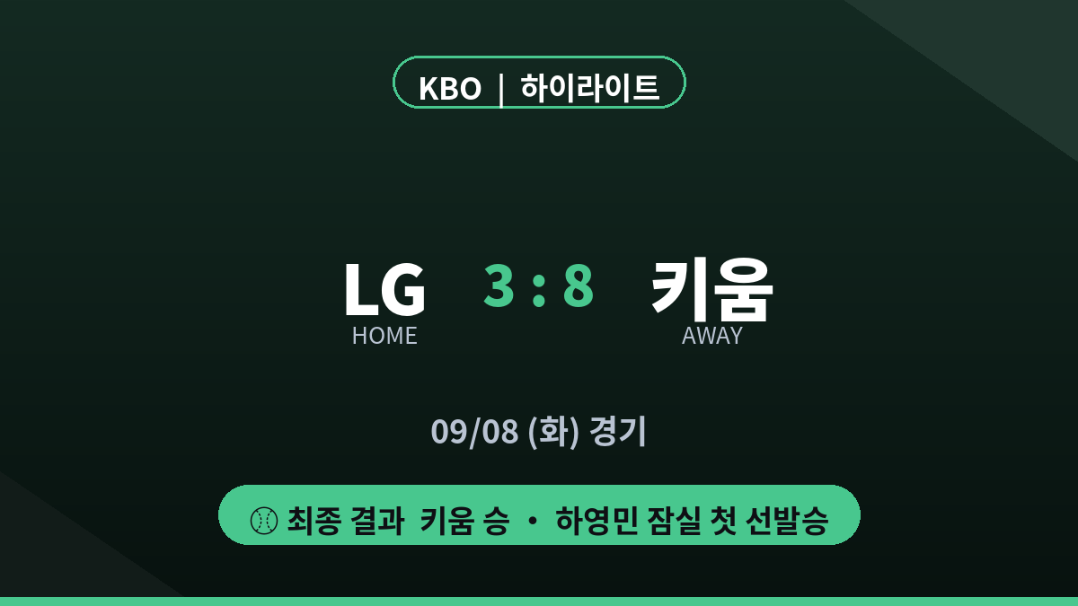 LG 키움 KBO 하이라이트 경기 결과 스코어 카드
