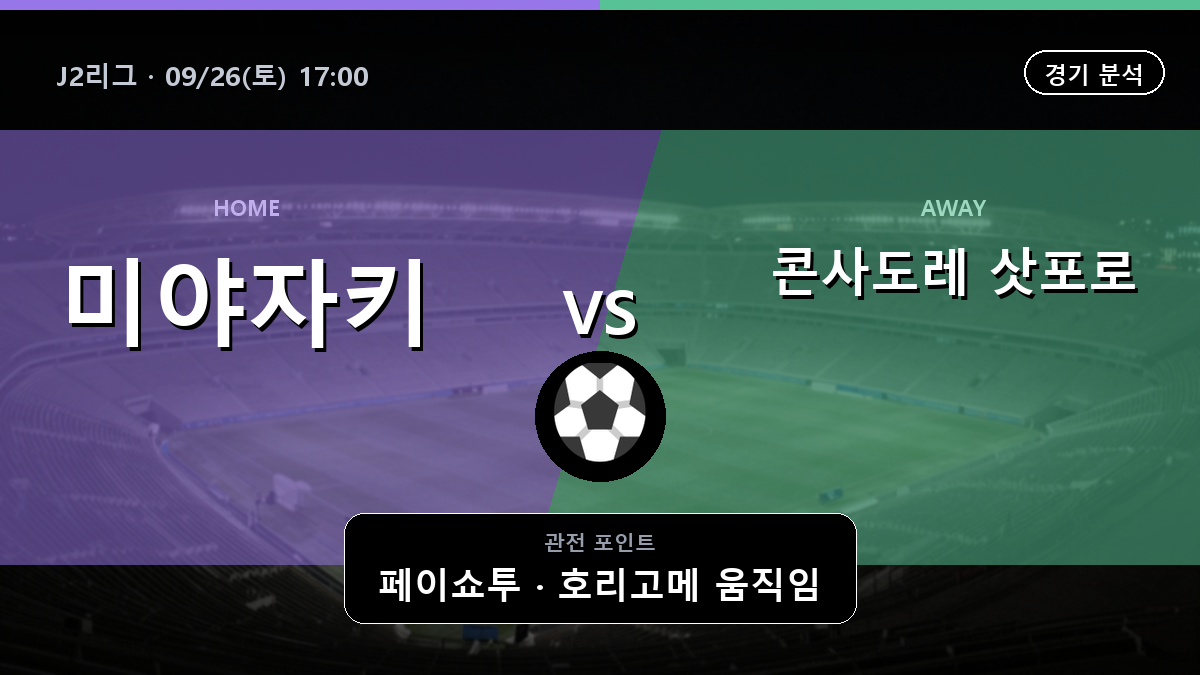 미야자키 콘사도레 삿포로 J2리그 경기 분석과 중계 정보