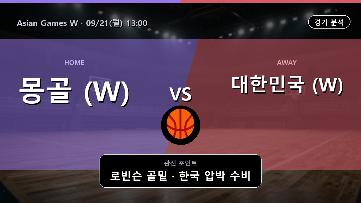 몽골 (W) 대한민국 (W) Asian Games W 경기 분석과 중계 정보