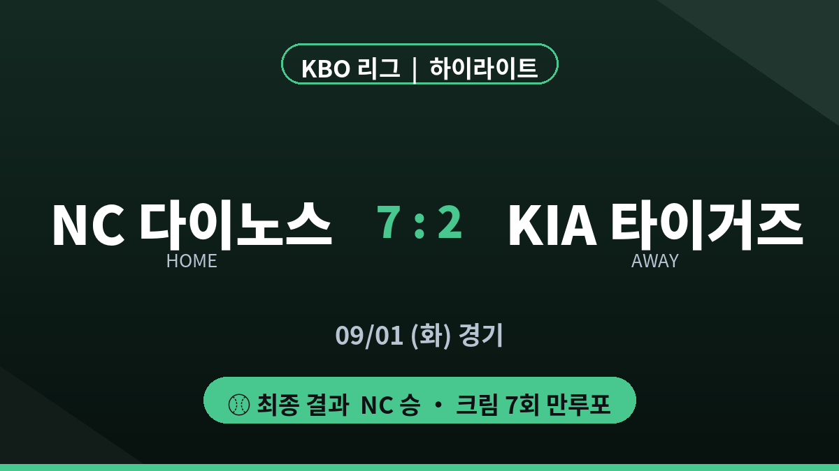 NC KIA KBO 리그 경기 결과 하이라이트 대진 카드
