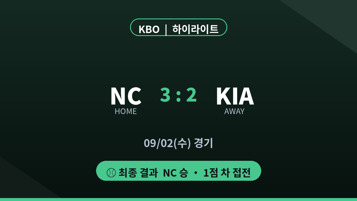 NC KIA KBO 경기 결과 하이라이트 대진 카드
