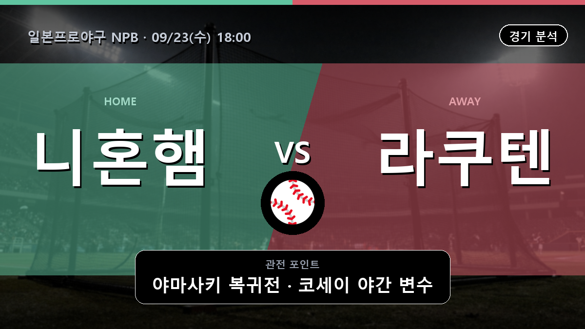 니혼햄 라쿠텐 일본프로야구 NPB 경기 분석과 중계 정보