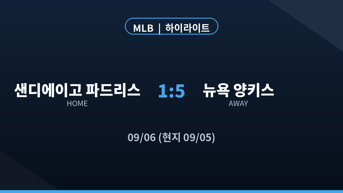 샌디에이고 뉴욕양키스 MLB 하이라이트 최종 스코어 카드