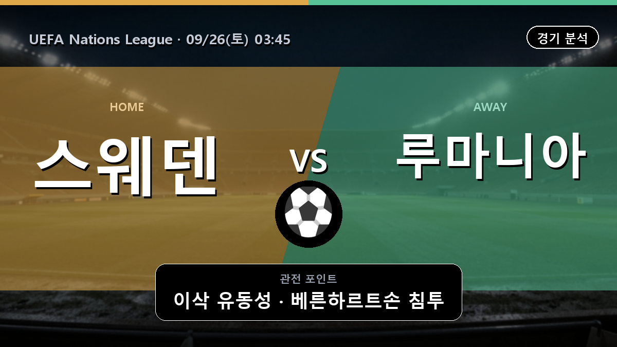 스웨덴 루마니아 UEFA Nations League 경기 분석과 중계 정보