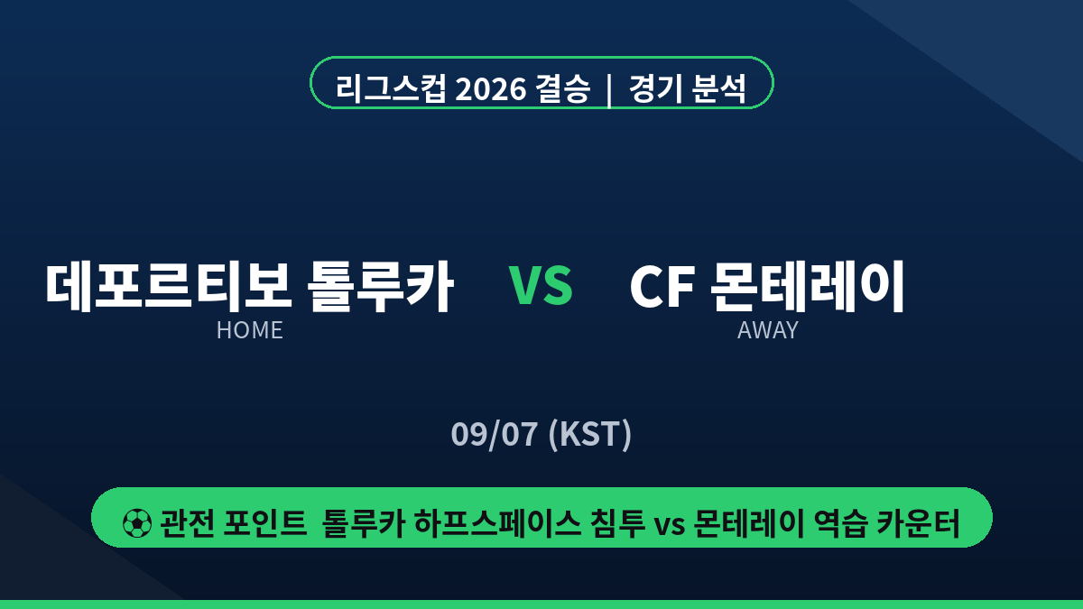 데포르티보 톨루카 CF 몬테레이 리그스컵 2026 결승 경기 분析 대진 카드