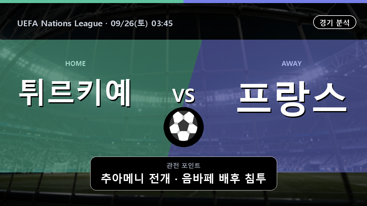 튀르키예 프랑스 UEFA Nations League 경기 분석과 중계 정보