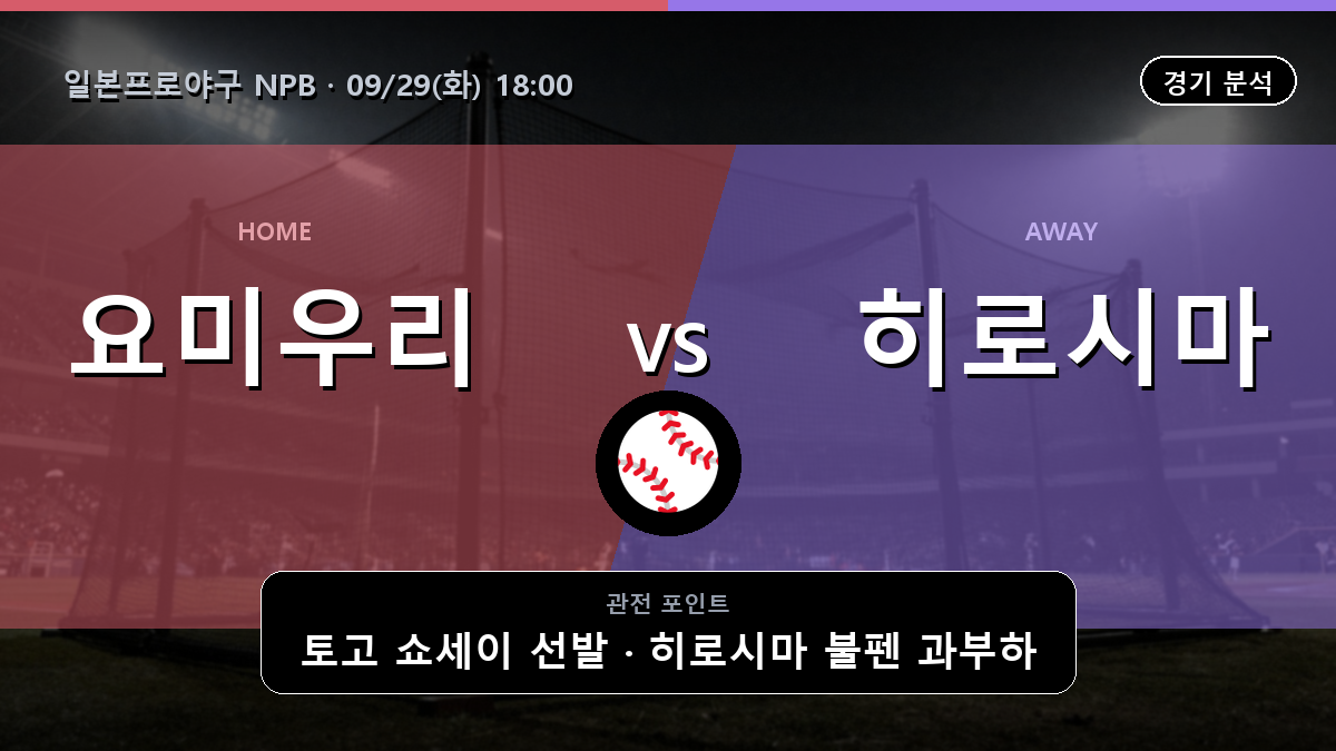 요미우리 히로시마 일본프로야구 NPB 경기 분석과 중계 정보