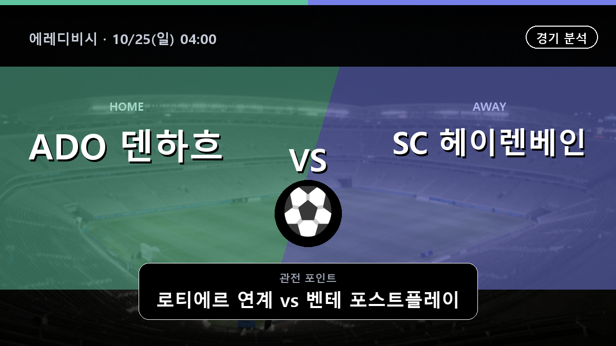 ADO 덴하흐 헤이렌베인 에레디비시 경기 분석과 중계 정보