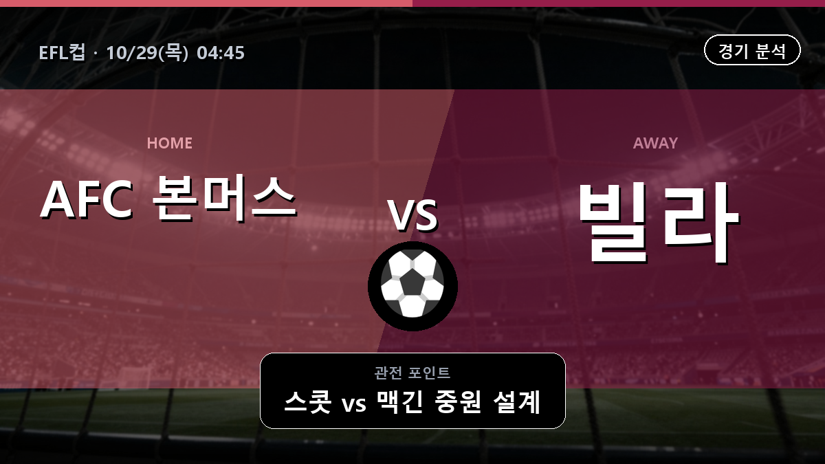 본머스 애스턴 빌라 EFL컵 경기 분석과 중계 정보