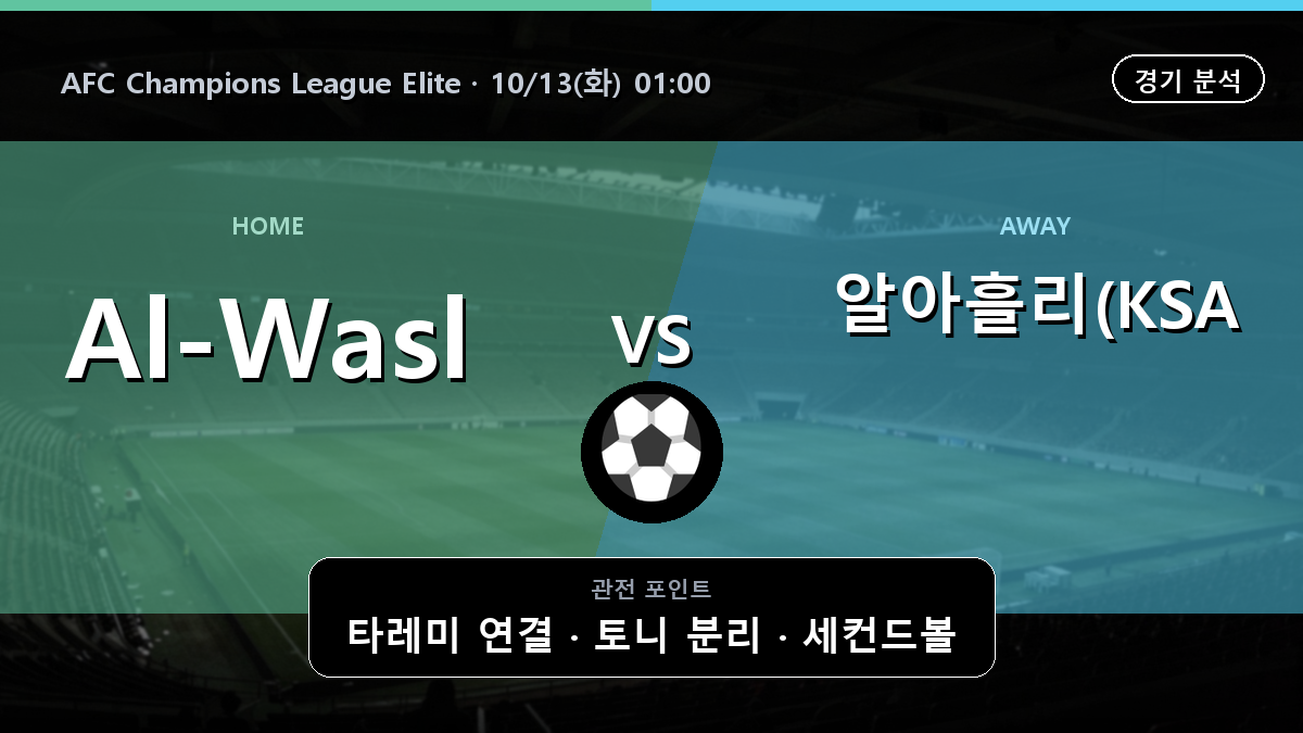 Al-Wasl 알아흘리(KSA) AFC Champions League Elite 경기 분석과 중계 정보