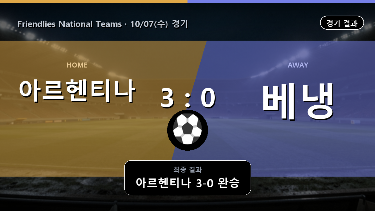 아르헨티나 베냉 Friendlies National Teams 경기 하이라이트 결과와 중계 정보