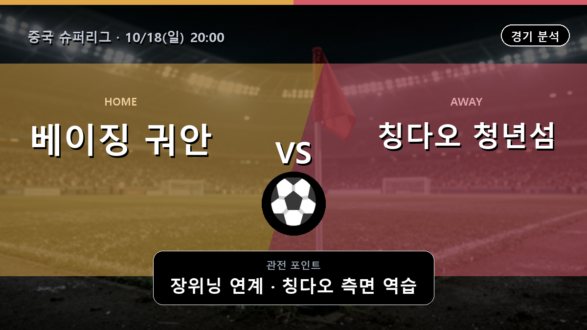 베이징 궈안 칭다오 청년섬 중국 슈퍼리그 경기 분석과 중계 정보
