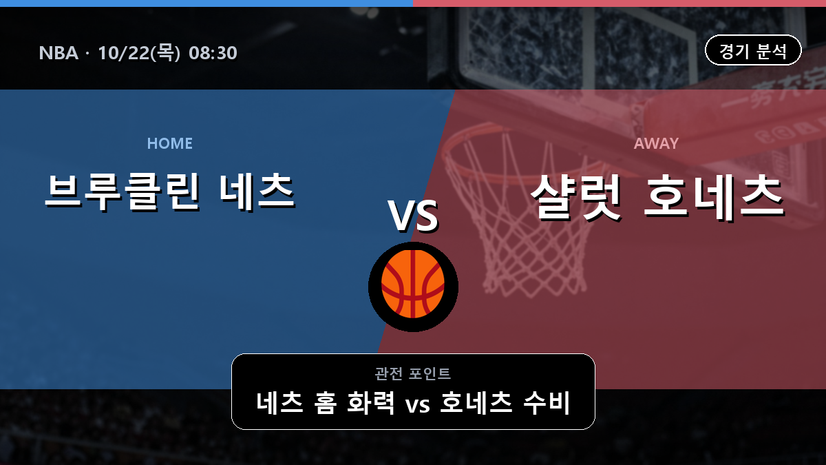 브루클린 네츠 샬럿 호네츠 NBA 경기 분석과 중계 정보