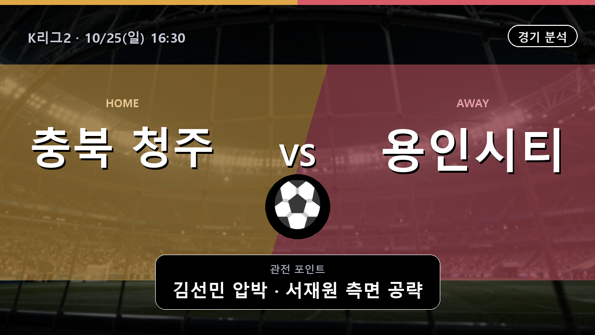 충북 청주 용인시티 K리그2 경기 분석과 중계 정보