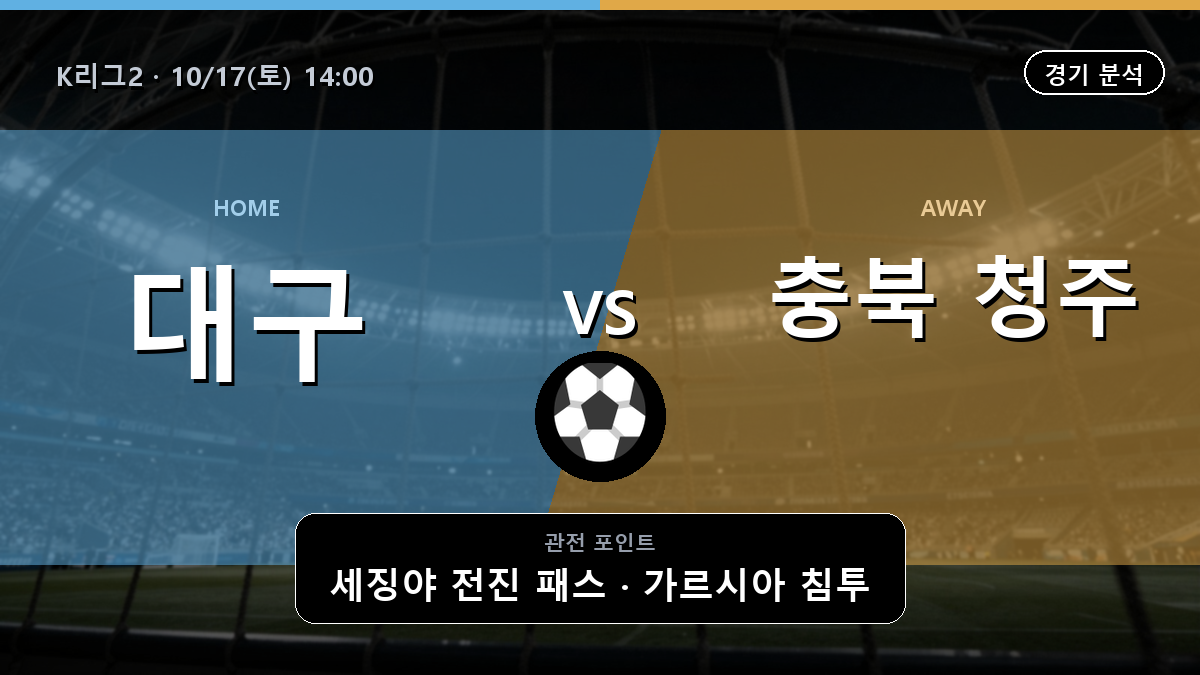 대구 충북 청주 K리그2 경기 분석과 중계 정보