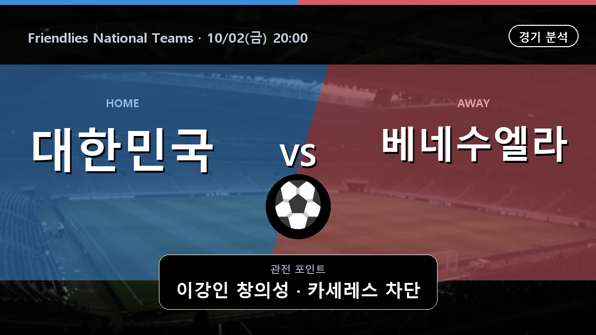 대한민국 베네수엘라 Friendlies National Teams 경기 분석과 중계 정보
