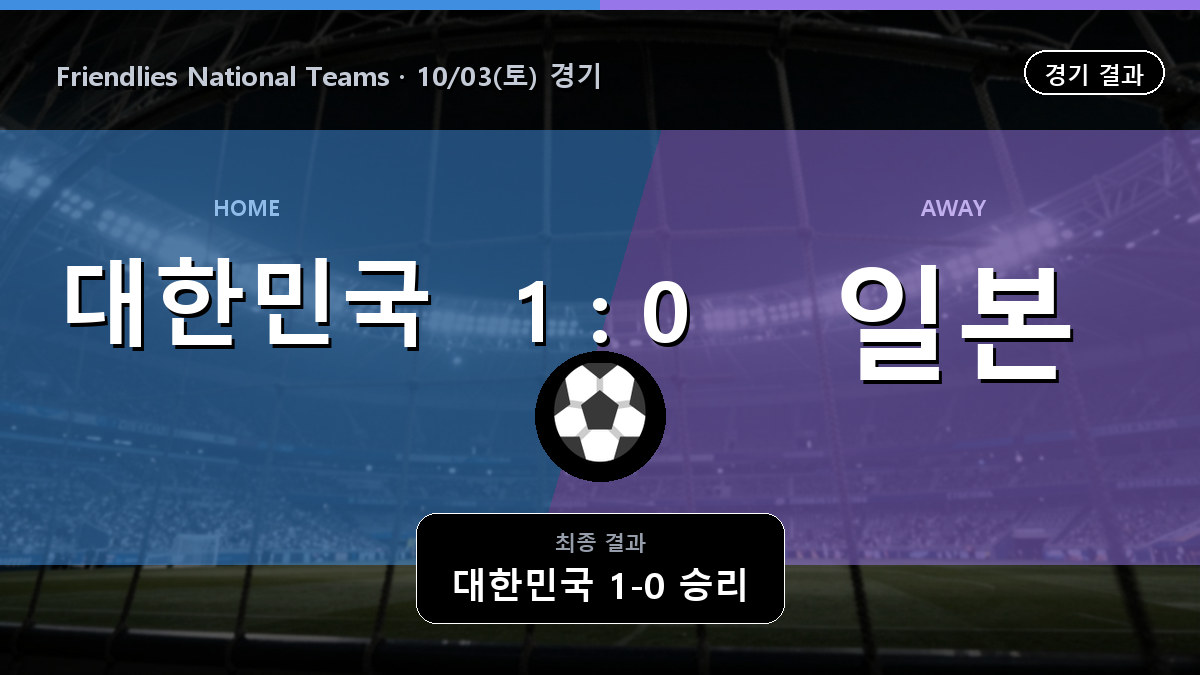 대한민국 일본 Friendlies National Teams 경기 하이라이트 결과와 중계 정보