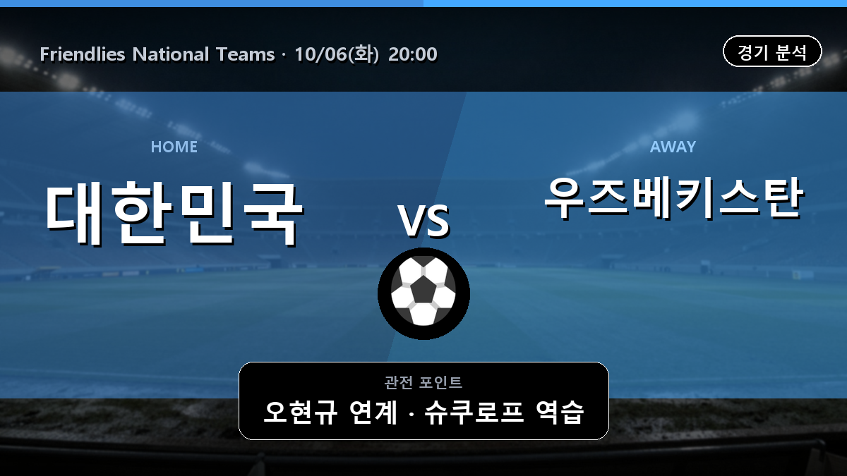 대한민국 우즈베키스탄 Friendlies National Teams 경기 분석과 중계 정보