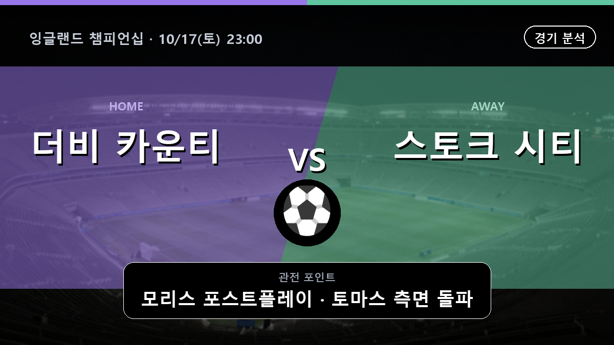 더비 카운티 스토크 시티 잉글랜드 챔피언십 경기 분석과 중계 정보