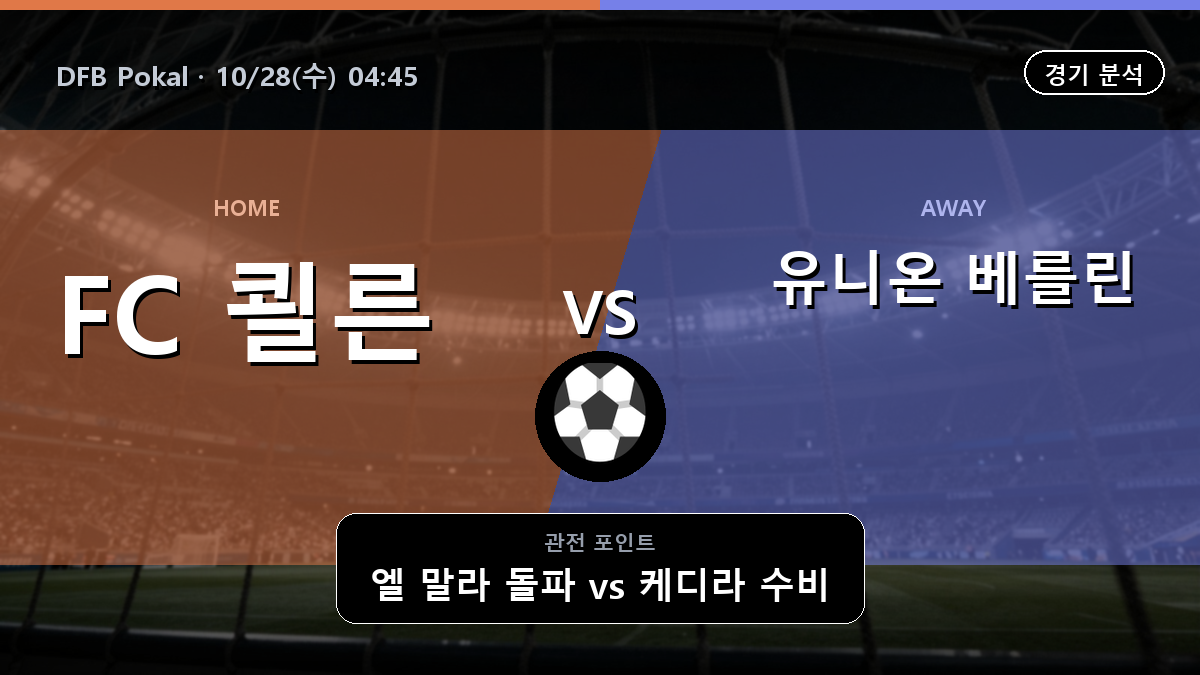 쾰른 유니온 베를린 DFB Pokal 경기 분석과 중계 정보