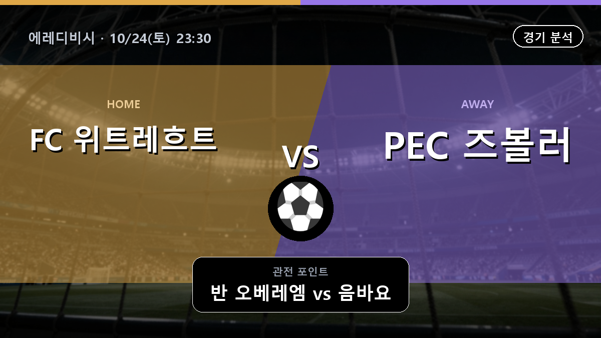 위트레흐트 PEC 즈볼러 에레디비시 경기 분석과 중계 정보