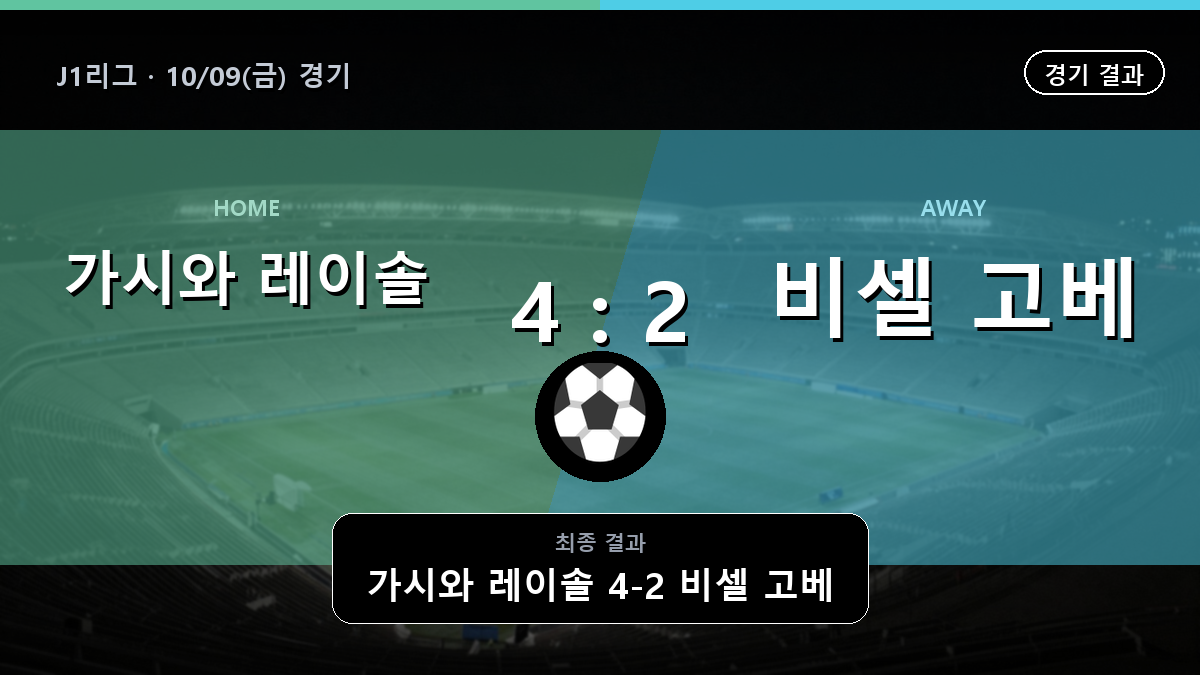 가시와 레이솔 비셀 고베 J1리그 경기 하이라이트 결과와 중계 정보