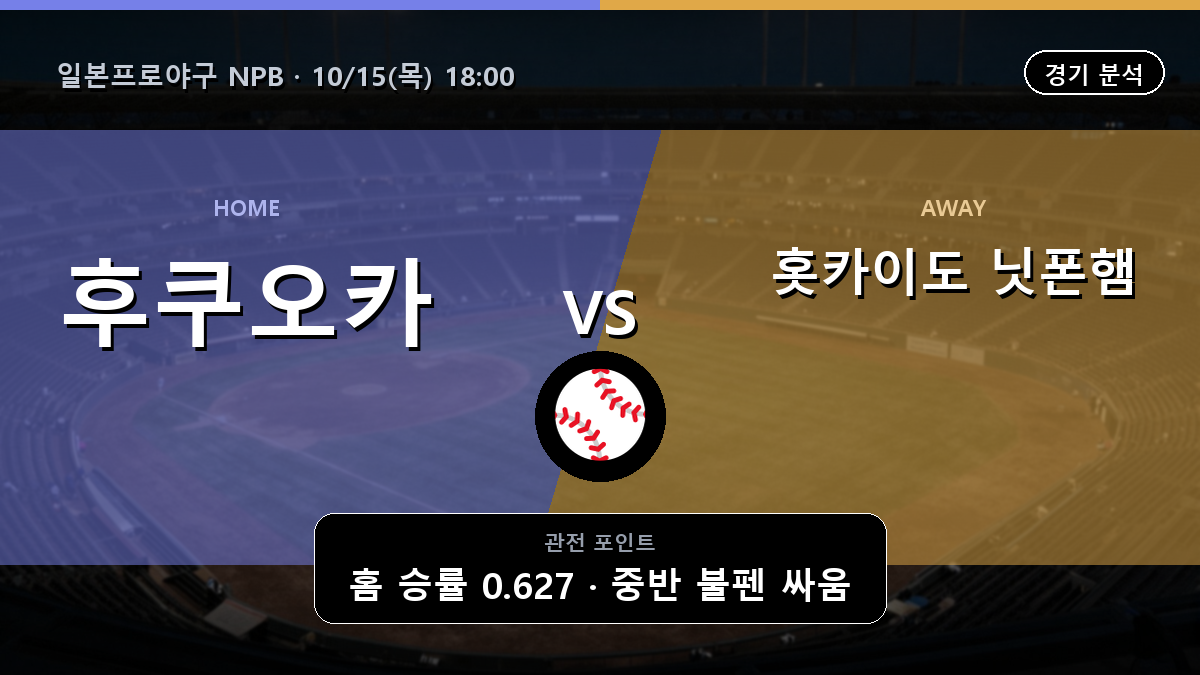 후쿠오카 소프트뱅크 호크스 홋카이도 닛폰햄 파이터즈 일본프로야구 NPB 경기 분석과 중계 정보