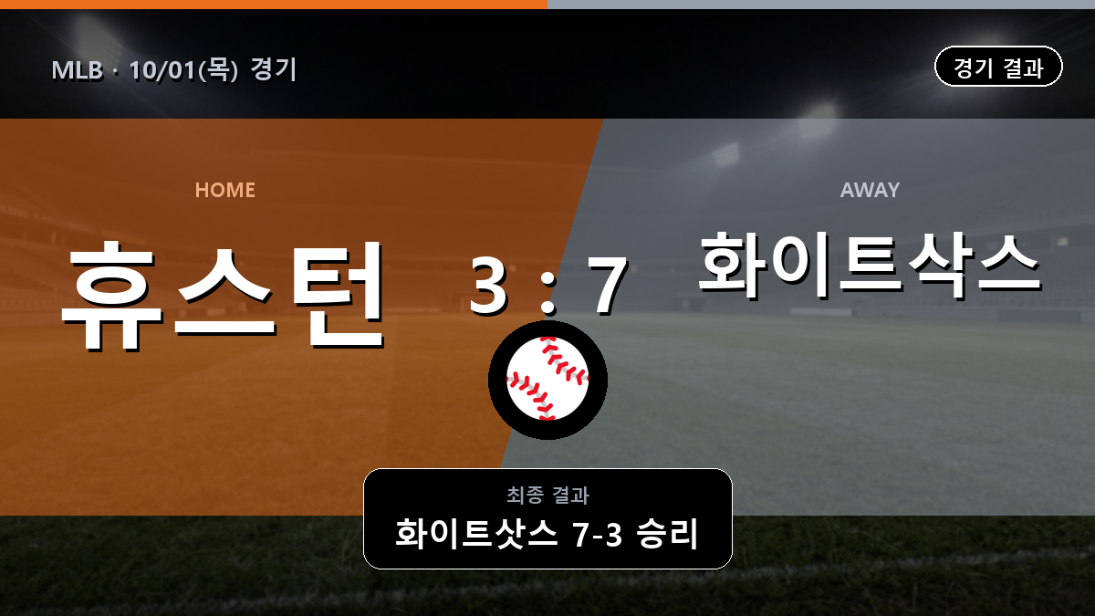 휴스턴 시카고 화이트삭스 MLB 경기 하이라이트 결과와 중계 정보