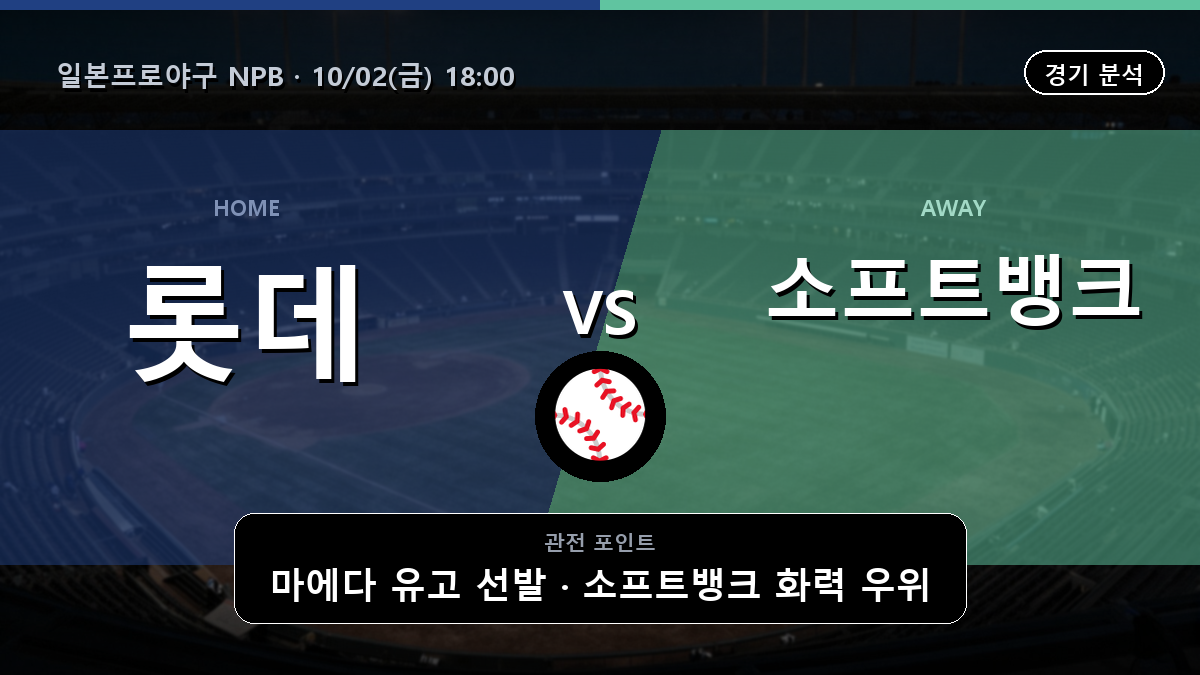 치바 롯데 소프트뱅크 일본프로야구 NPB 경기 분석과 중계 정보