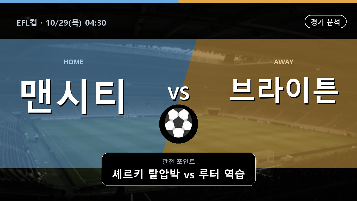 맨체스터 시티 브라이튼 EFL컵 경기 분석과 중계 정보