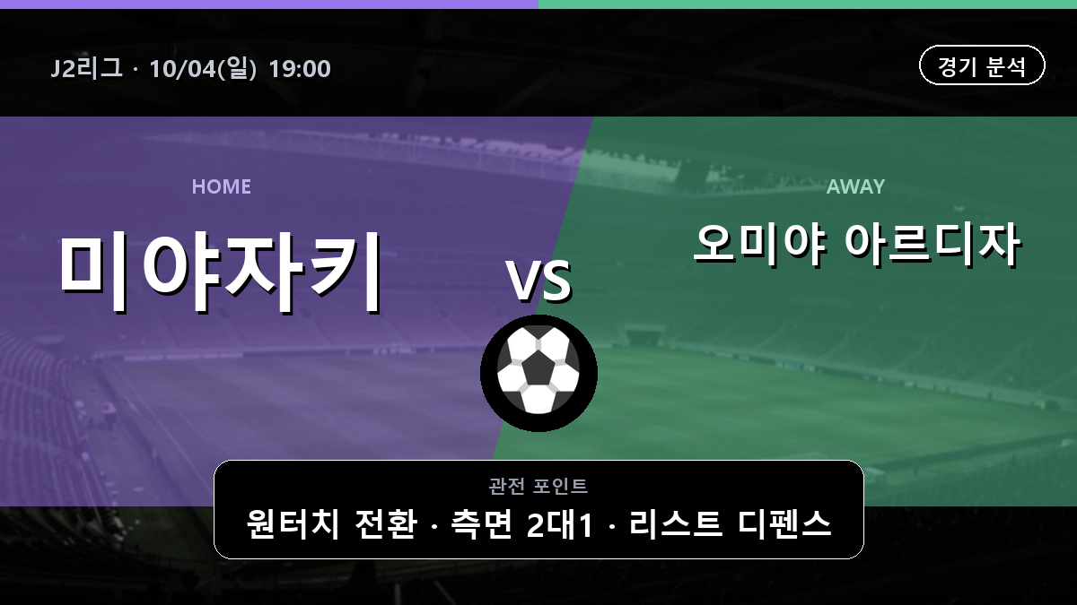 미야자키 오미야 아르디자 J2리그 경기 분석과 중계 정보