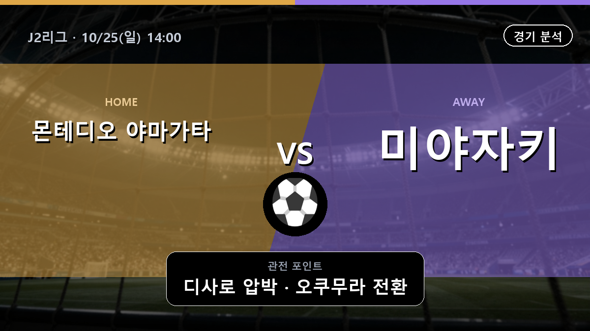 몬테디오 야마가타 미야자키 J2리그 경기 분석과 중계 정보