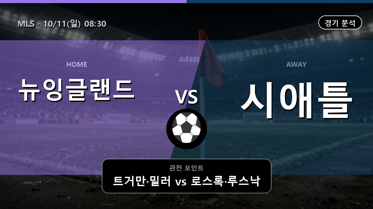 뉴잉글랜드 레볼루션 시애틀 사운더스 MLS 경기 분석과 중계 정보