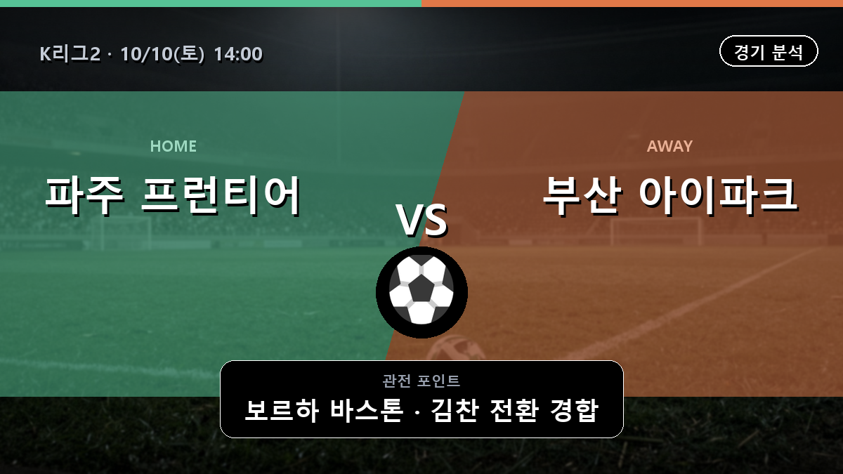 파주 프런티어 부산 아이파크 K리그2 경기 분석과 중계 정보