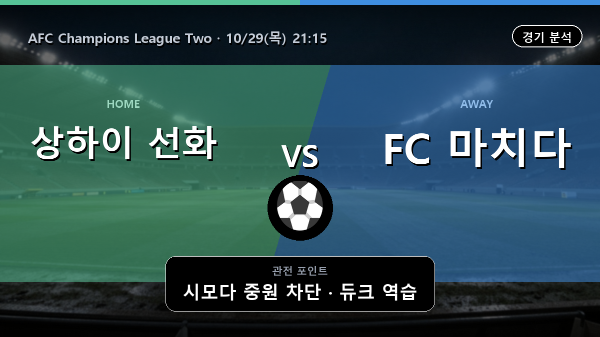 상하이 선화 마치다 젤비아 AFC Champions League Two 경기 분석과 중계 정보