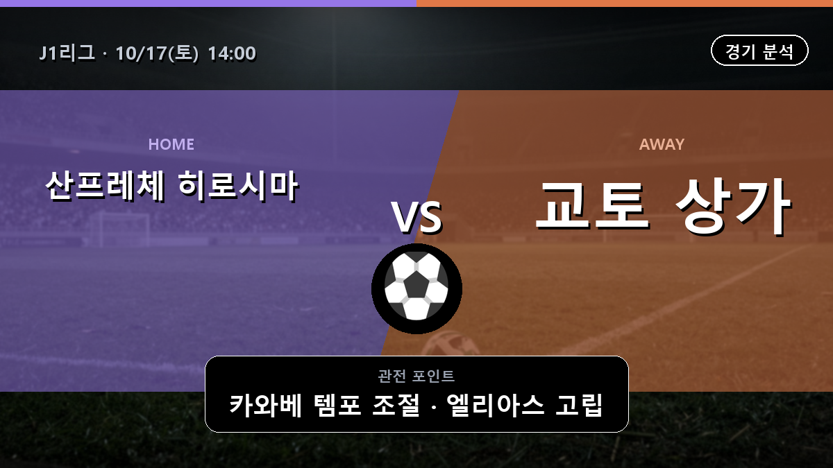 산프레체 히로시마 교토 상가 J1리그 경기 분석과 중계 정보